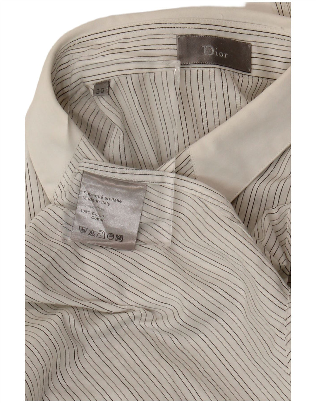 Christian Dior Mens Shirt Size 39 Medium White Striped Cotton