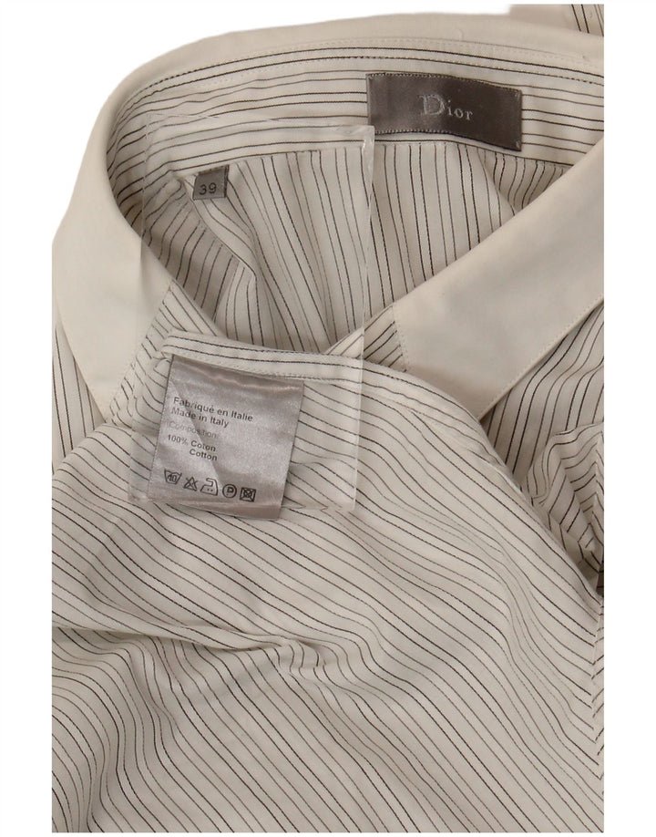 Christian Dior Mens Shirt Size 39 Medium White Striped Cotton