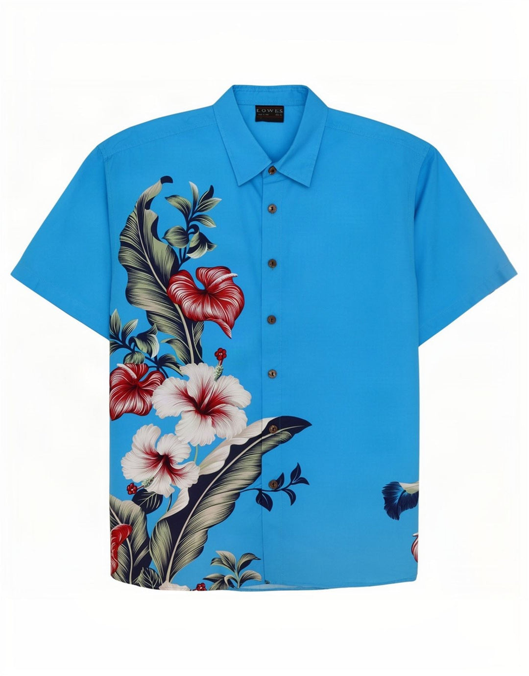 Lowes Mens Short Sleeve Shirt 2XL Blue Floral Polyester Hawaiian