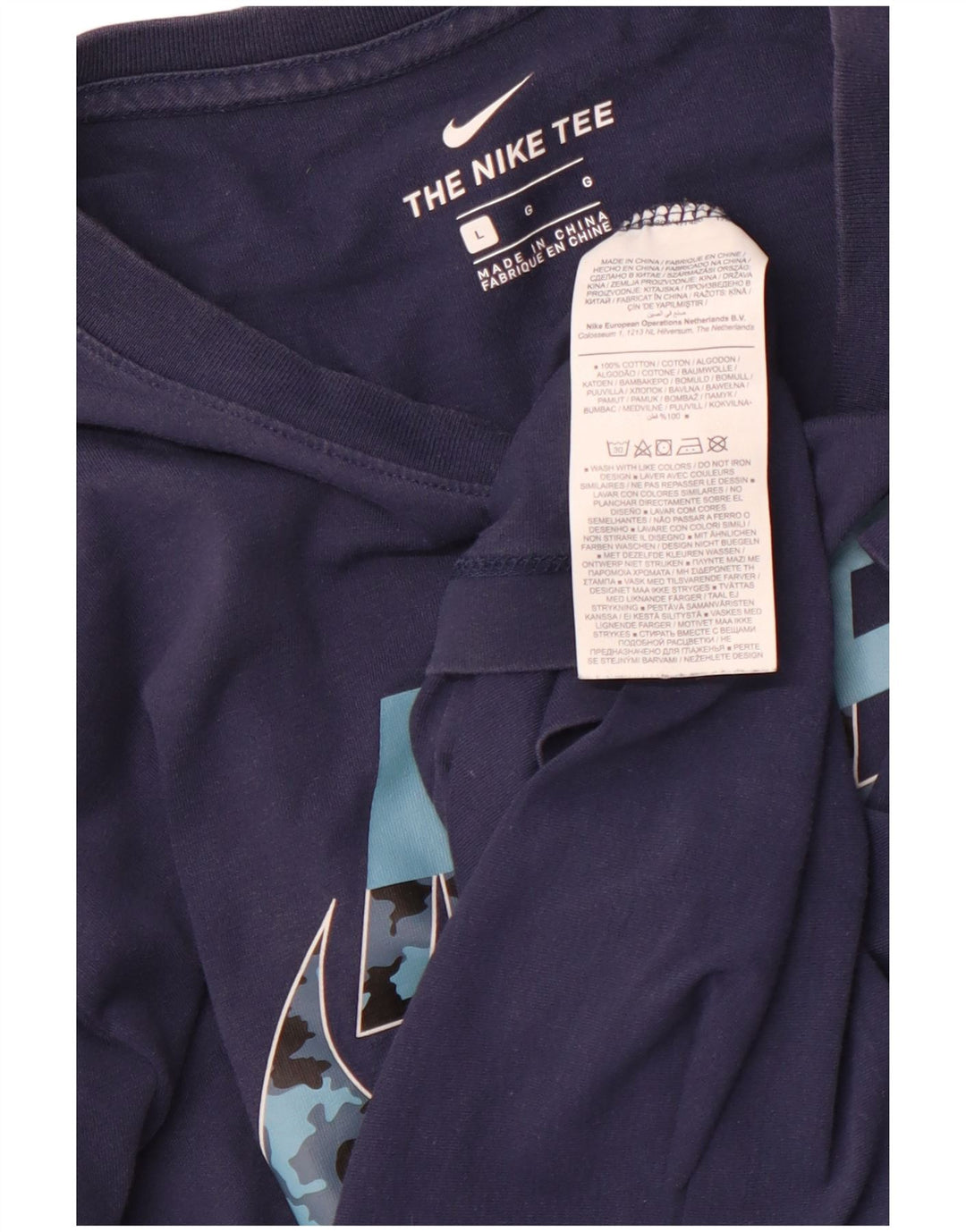 NIKE Mens Graphic T-Shirt Top Large Navy Blue Cotton