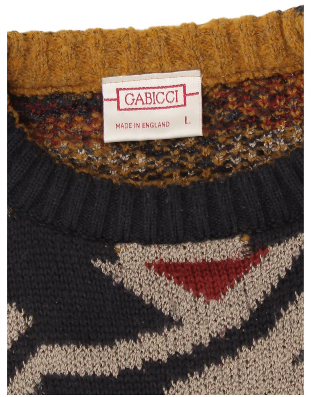 Vintage Mens Crew Neck Jumper Sweater Large Multicoloured Geometric
