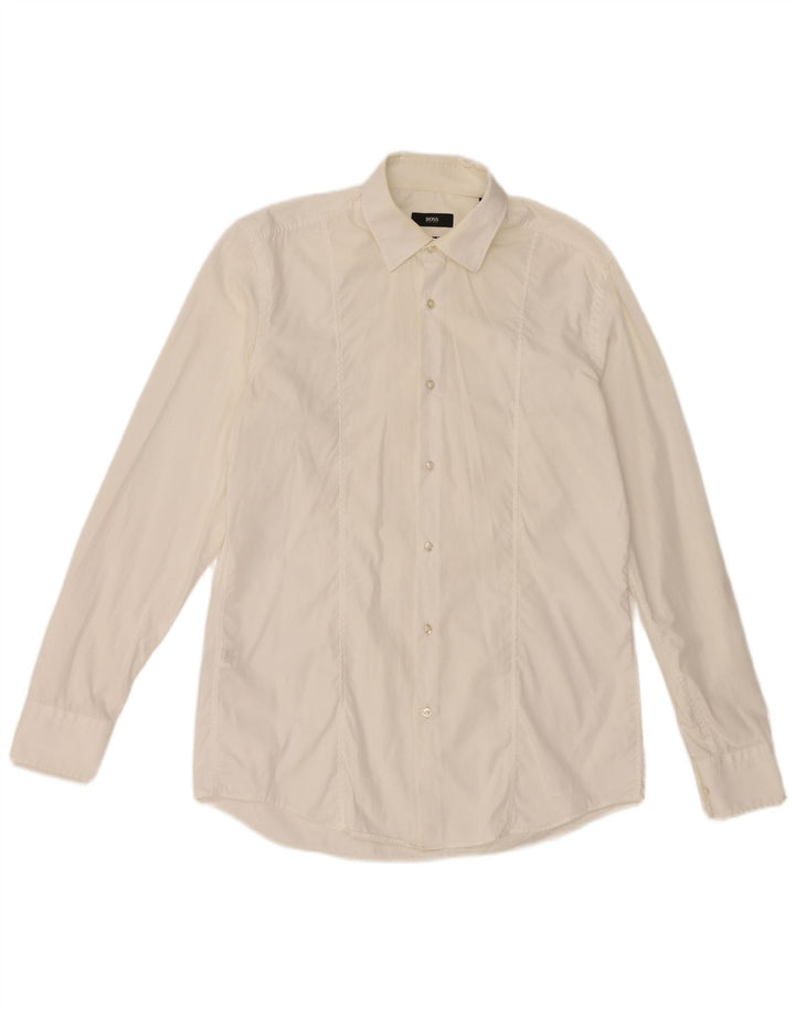 Hugo Boss Mens Slim Fit Shirt Size 40 15 3/4 Medium White Cotton