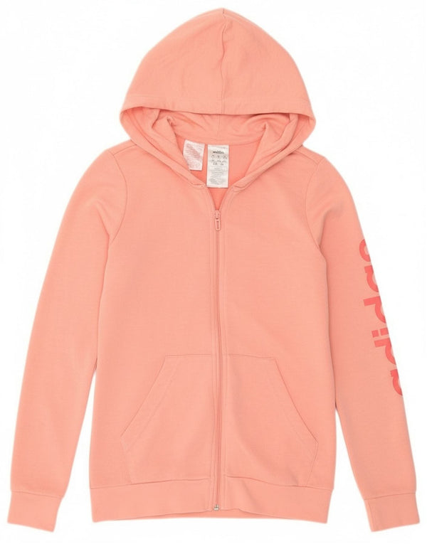 Adidas Girls Graphic Zip Hoodie Sweater 14-15 Years Pink Cotton