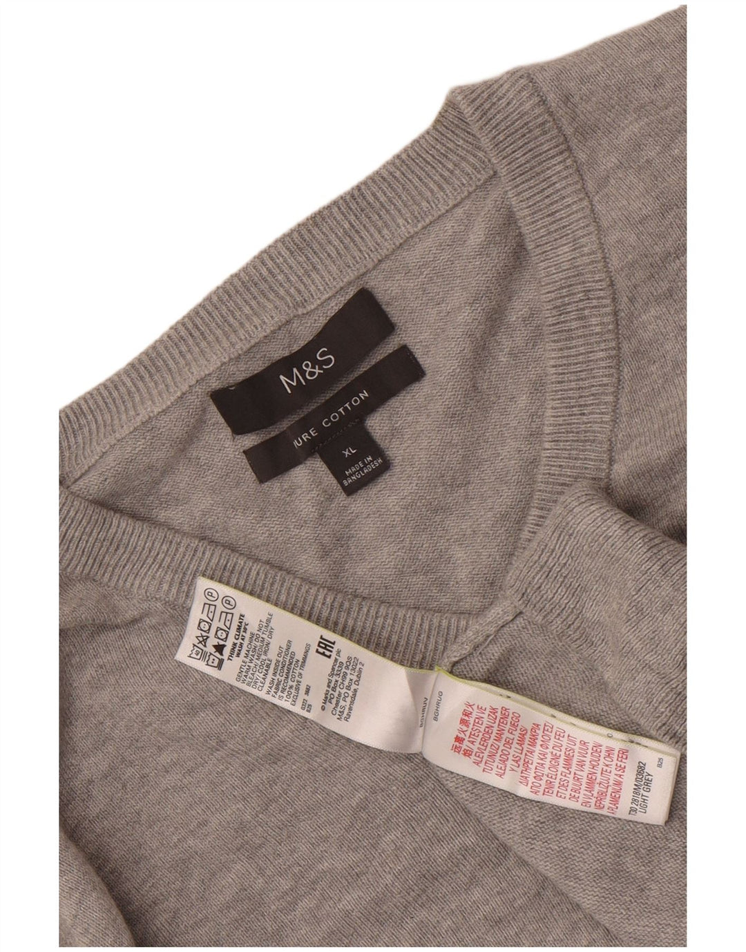 Marks & Spencer Mens V-Neck Jumper Sweater XL Grey Cotton