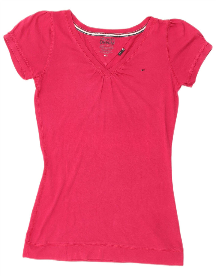 TOMMY HILFIGER Womens T-Shirt Top UK 8 Small Pink Cotton