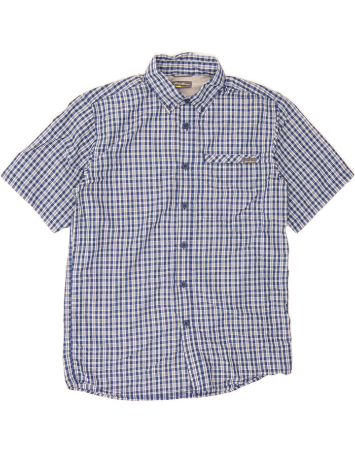 EDDIE BAUER Mens Short Sleeve Shirt Medium Blue Check Polyester Vintage Eddie Bauer and Second-Hand Eddie Bauer from Messina Hembry 