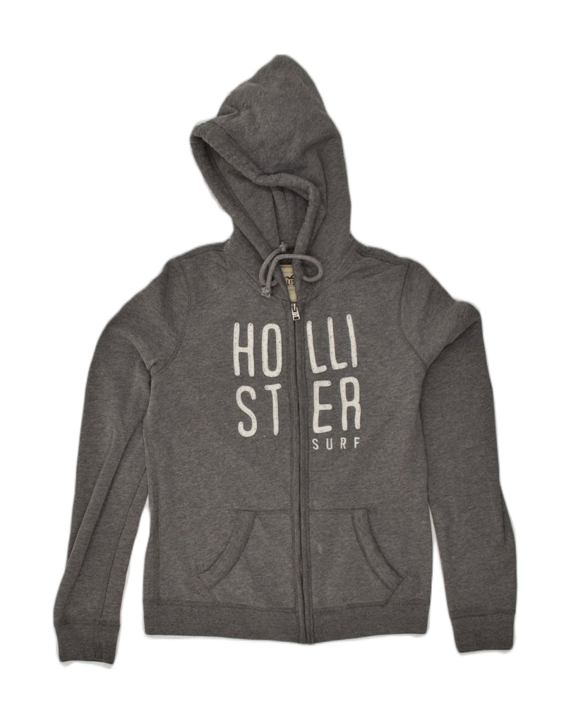 HOLLISTER Womens Graphic Zip Hoodie Sweater UK 10 Small  Grey Cotton | Vintage Hollister | Thrift | Second-Hand Hollister | Used Clothing | Messina Hembry 