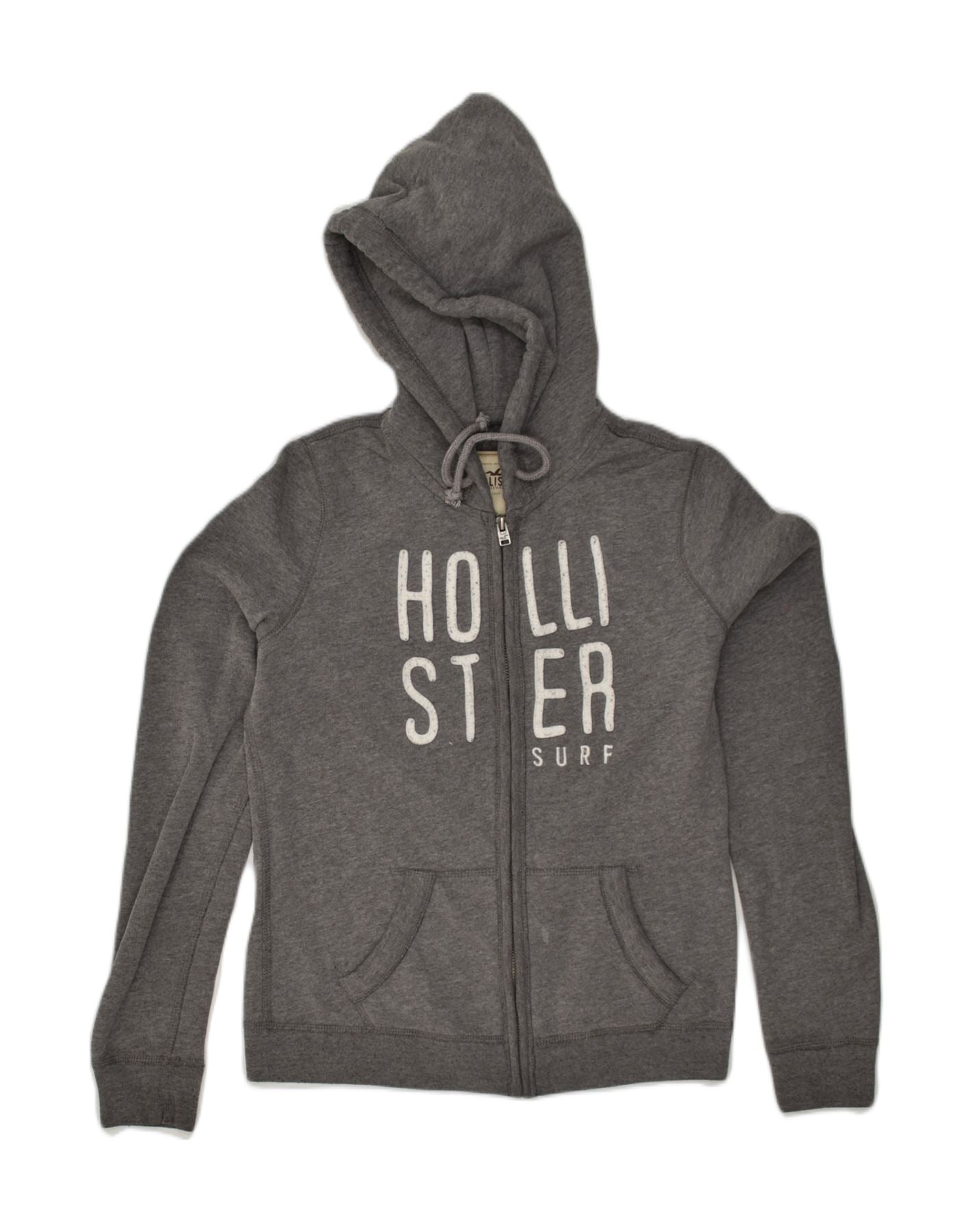 HOLLISTER Sueter con capucha y cremallera grafica para mujer UK 10 Small Grey Cotton