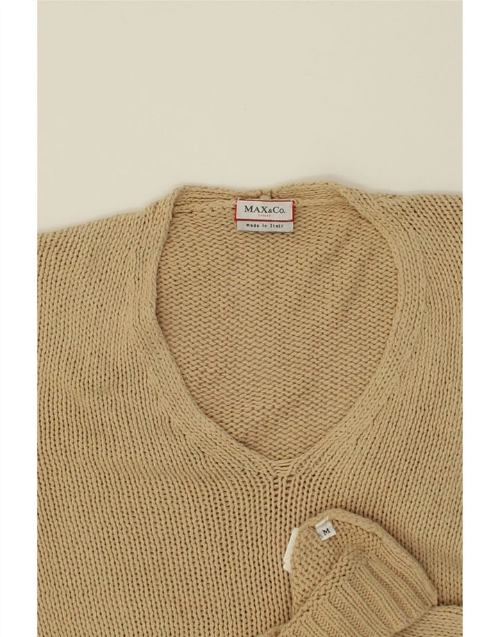 MAX & CO. Womens V-Neck Jumper Sweater UK 12 Medium Beige Vintage Max & Co. and Second-Hand Max & Co. from Messina Hembry 