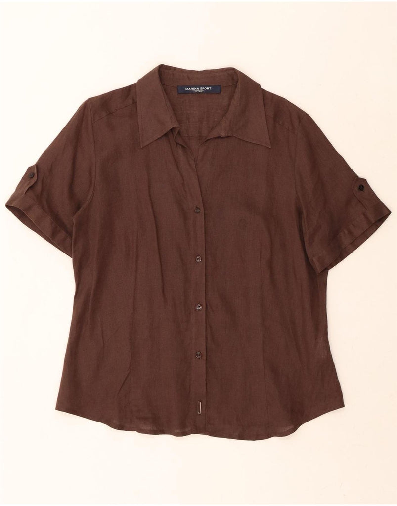 MARINA RINALDI Womens Short Sleeve Shirt Size 21 Medium Brown Linen Vintage Marina Rinaldi and Second-Hand Marina Rinaldi from Messina Hembry 