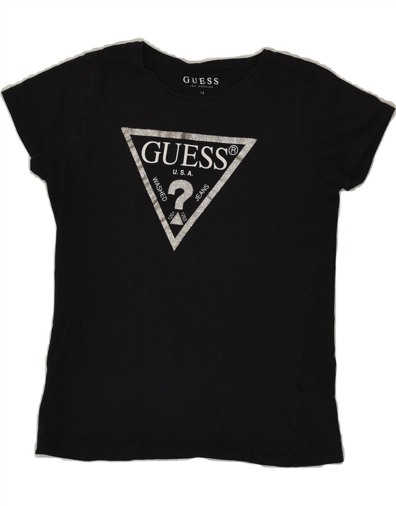 GUESS Girls Graphic T-Shirt Top 13-14 Years Black Cotton | Vintage Guess | Thrift | Second-Hand Guess | Used Clothing | Messina Hembry 