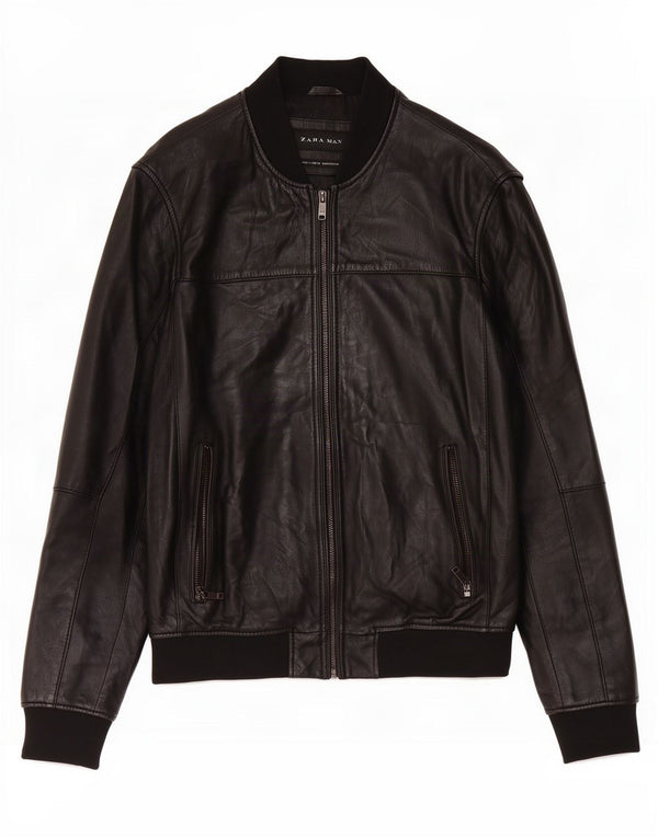 Zara Mens Leather Jacket UK 40 Large Black