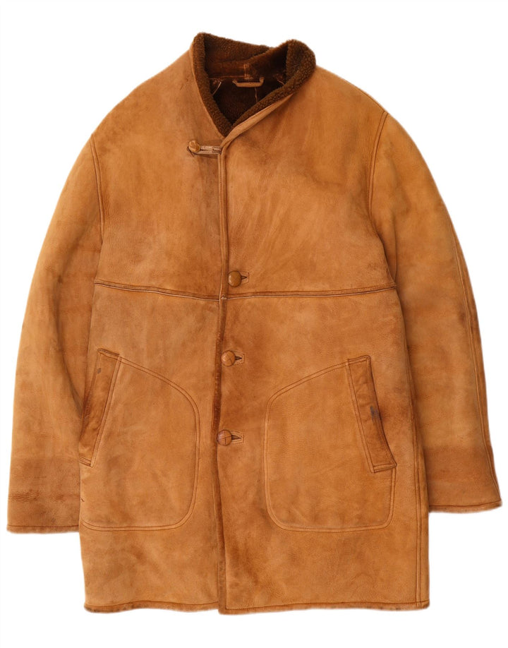 Vintage Mens Shearling Jacket UK 38 Medium Brown
