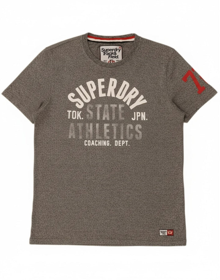 Superdry Mens Graphic T-Shirt Top Large Grey Flecked Cotton