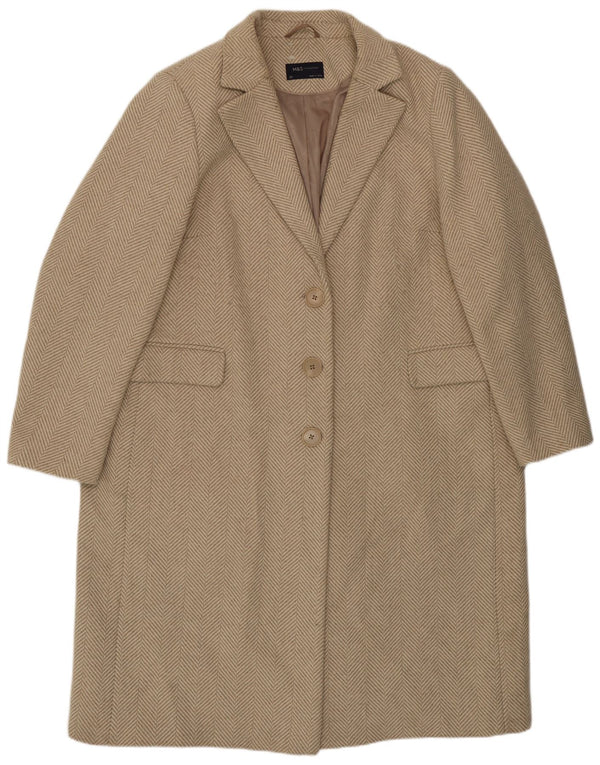 Marks & Spencer Womens Overcoat UK 22 3XL  Beige Herringbone Polyester