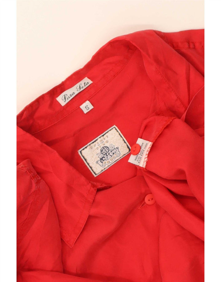 Brugi Womens Short Sleeve Oversized Shirt Blouse UK 10 Small Red Silk