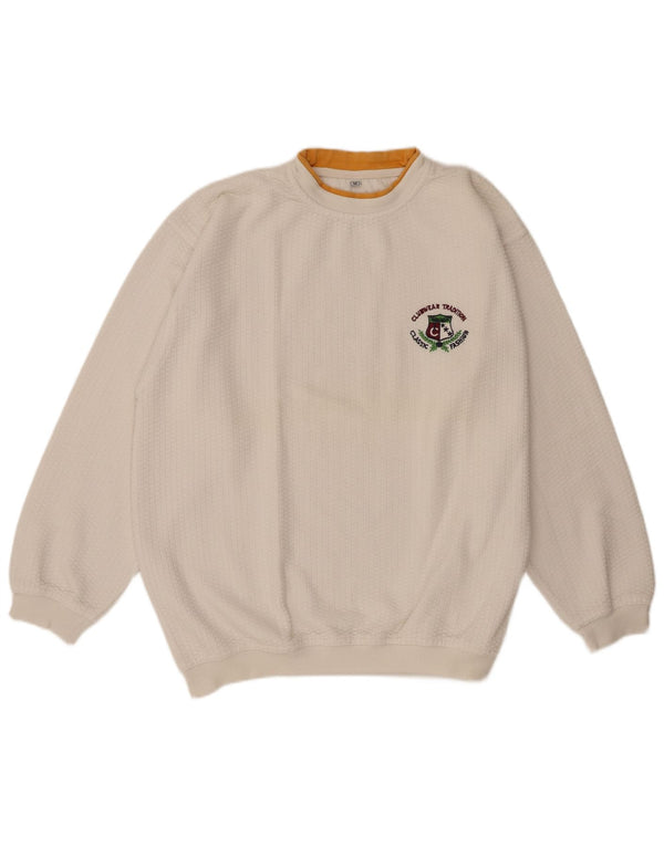 Vintage Mens Graphic Sweatshirt Jumper Medium Off White Cotton Retro