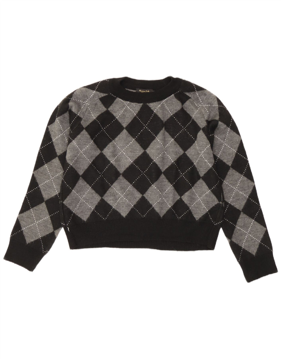 Massimo Dutti Womens Crop Crew Neck Jumper Sweater UK 10 Small Black