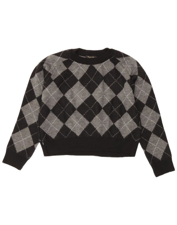 Massimo Dutti Womens Crop Crew Neck Jumper Sweater UK 10 Small Black
