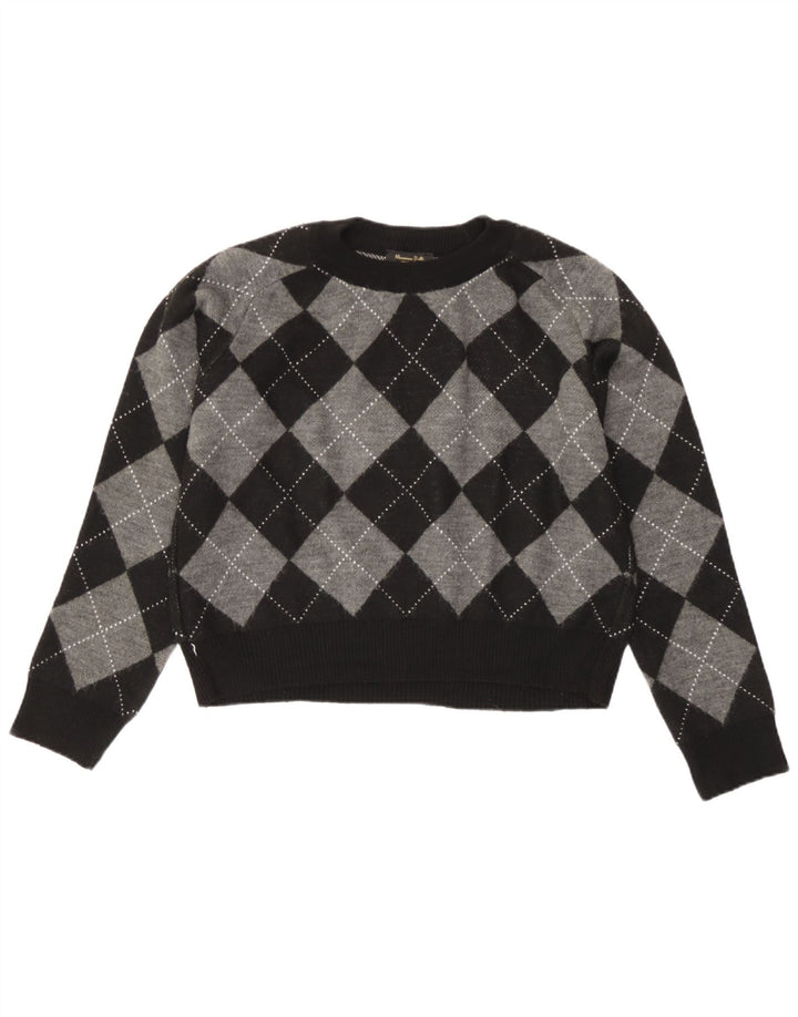 Massimo Dutti Womens Crop Crew Neck Jumper Sweater UK 10 Small Black
