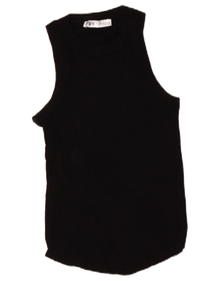 Zara Womens Vest Top UK 12 Medium Black Viscose