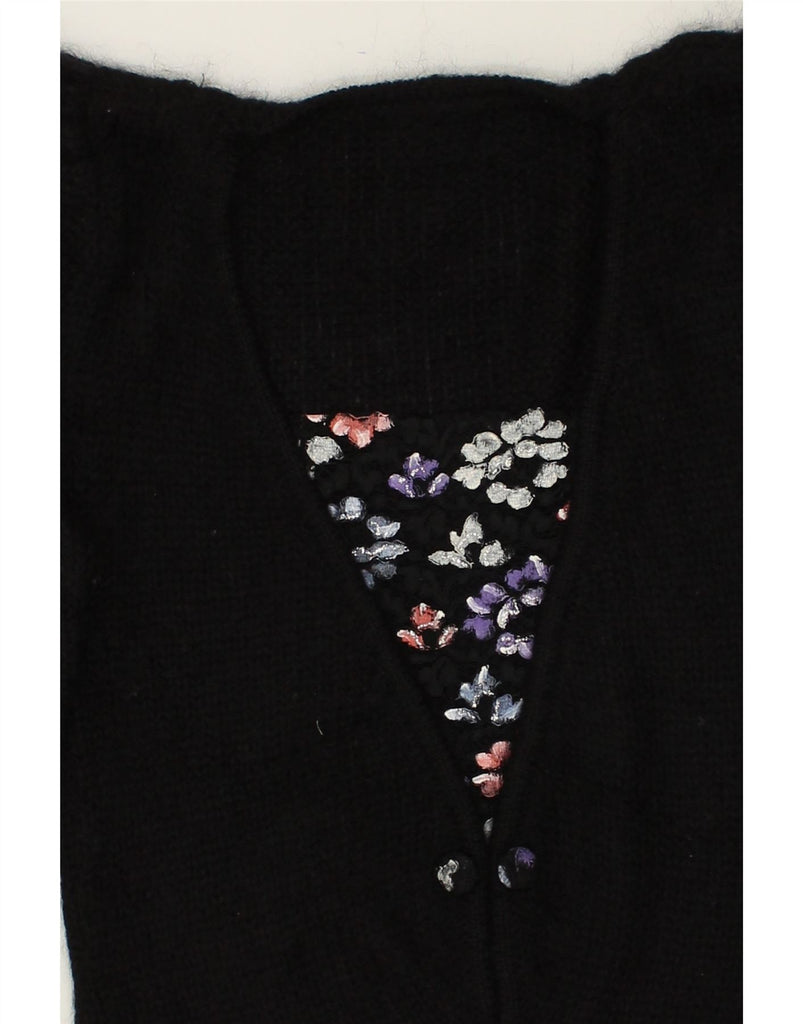 VINTAGE Womens V-Neck Jumper Sweater UK 10 Small Black Floral | Vintage Vintage | Thrift | Second-Hand Vintage | Used Clothing | Messina Hembry 