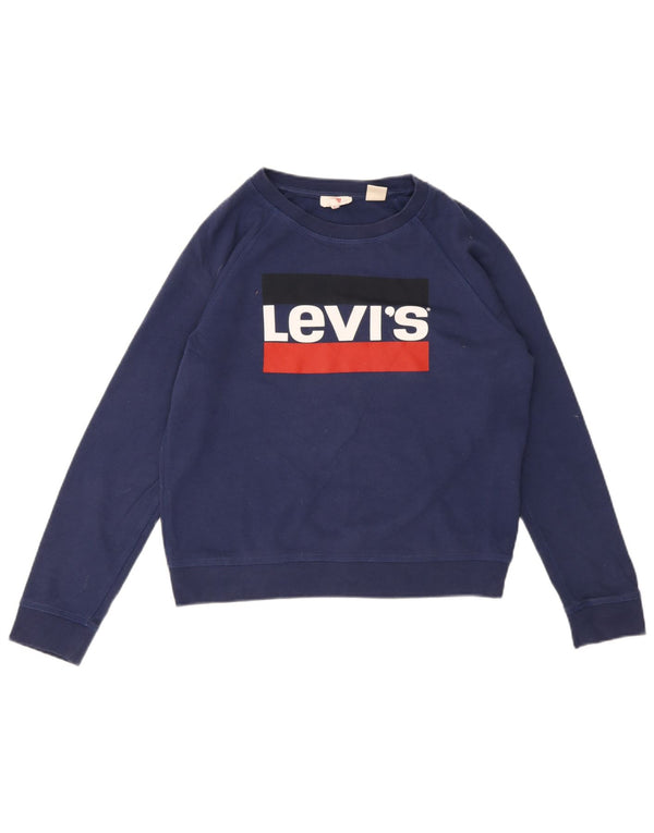 Levi's Womens Graphic Sweatshirt Jumper UK 14 Medium Navy Blue Cotton