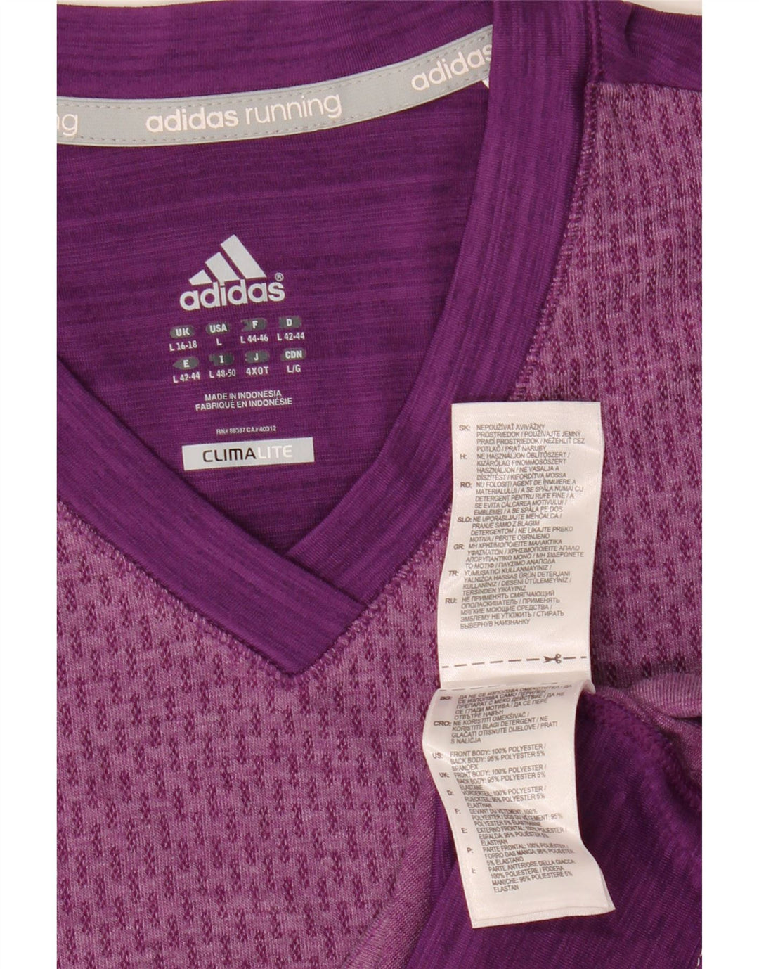 ADIDAS Womens Climalite T-Shirt Top UK 14 Large Purple Colourblock