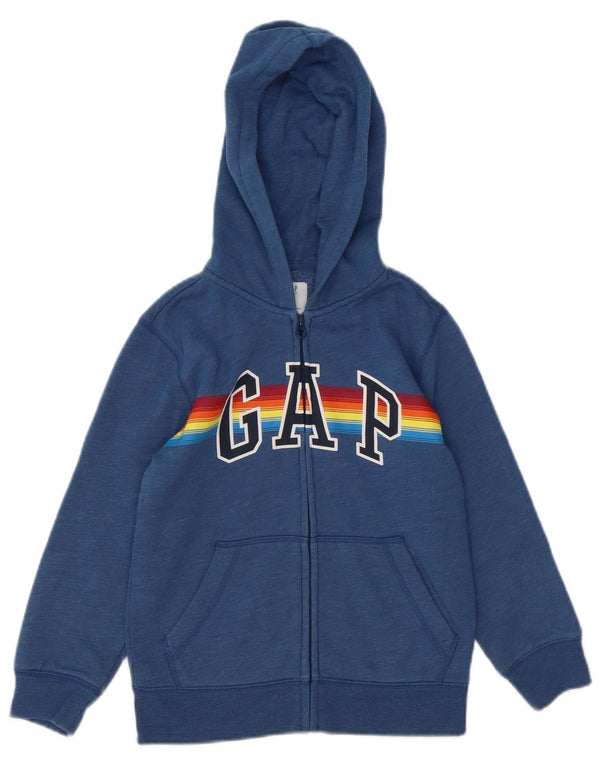 GAP Boys Graphic Zip Hoodie Sweater 6-7 Years Small Blue Cotton