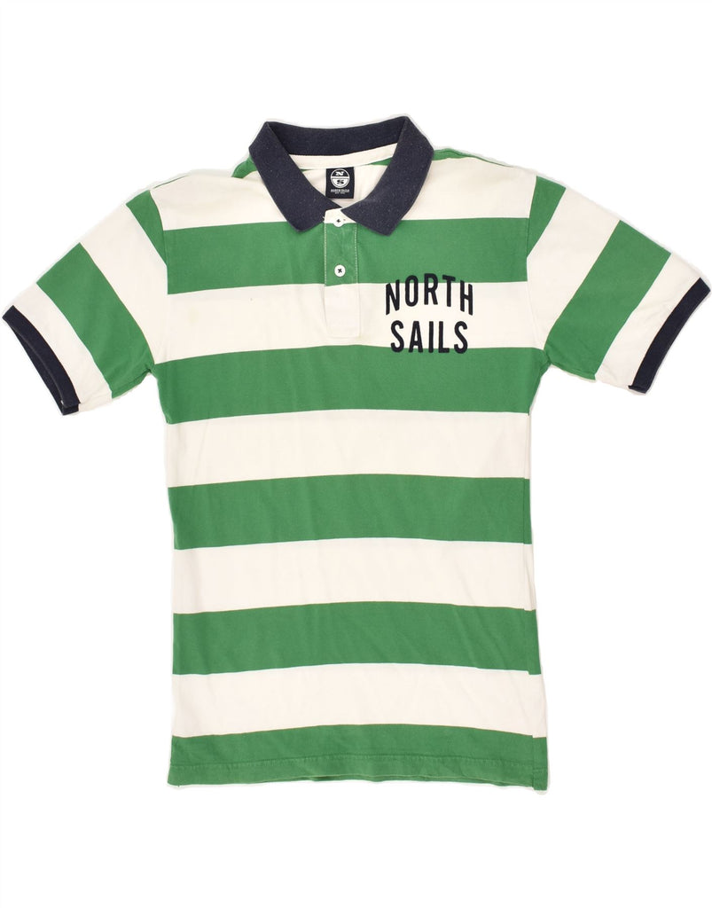 NORTH SAILS Boys Polo Shirt 14-15 Years XL Green Striped Cotton | Vintage North Sails | Thrift | Second-Hand North Sails | Used Clothing | Messina Hembry 