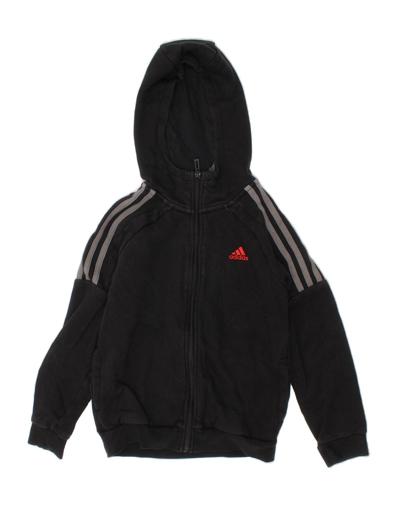 ADIDAS Boys Zip Hoodie Sweater 9-10 Years Black Cotton Vintage Adidas and Second-Hand Adidas from Messina Hembry 