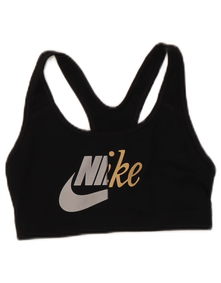 Nike Womens Dri Fit Graphic Sport Bra Top Small Black Polyester