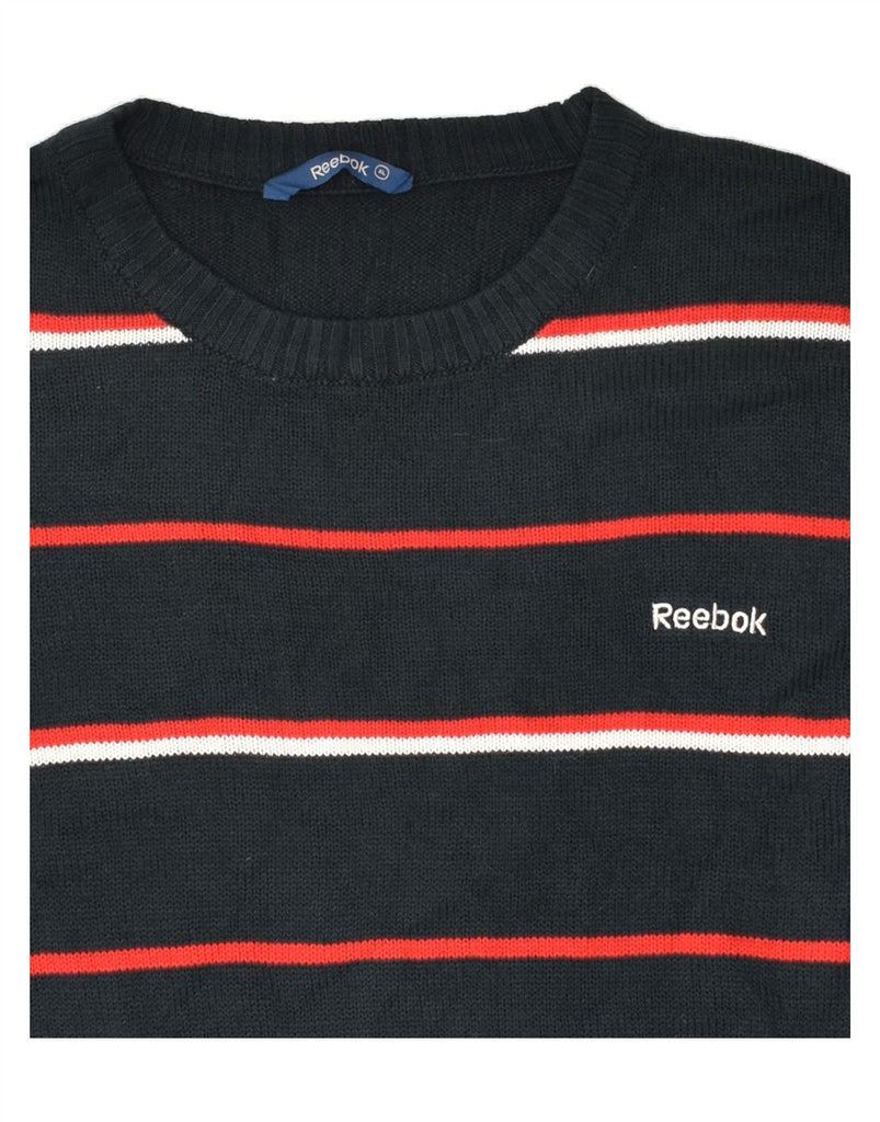 REEBOK Mens Boat Neck Jumper Sweater XL Black Striped Acrylic | Vintage Reebok | Thrift | Second-Hand Reebok | Used Clothing | Messina Hembry 