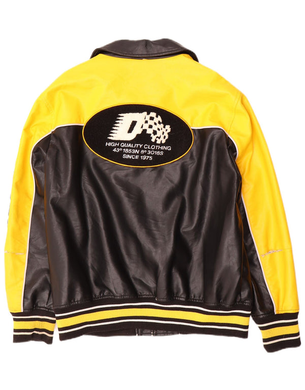Zara Mens Graphic Faux Leather Varsity Jacket UK 42 XL Black Colourblock