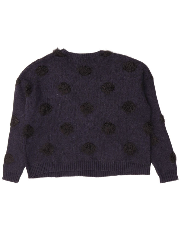 Pinko Womens Crop Boat Neck Jumper Sweater UK 14 Medium Navy Blue Spotted
