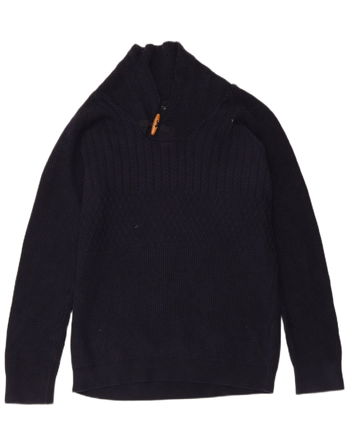ZARA Mens Shawl Neck Jumper Sweater Medium Navy Blue Cotton