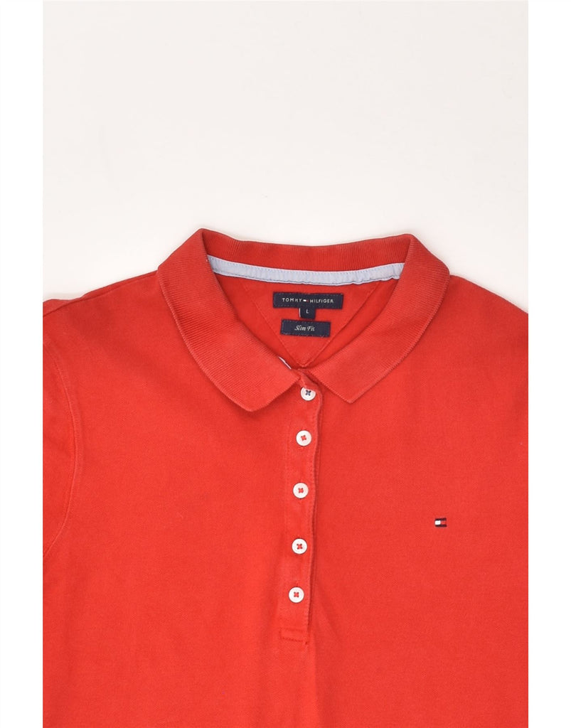 TOMMY HILFIGER Womens Slim Fit Polo Shirt UK 14 Large Red Cotton | Vintage Tommy Hilfiger | Thrift | Second-Hand Tommy Hilfiger | Used Clothing | Messina Hembry 