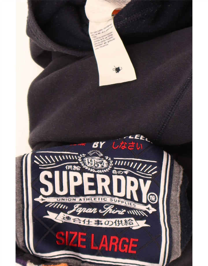 Superdry Mens Graphic Button Neck Sweatshirt Jumper Large Black Cotton