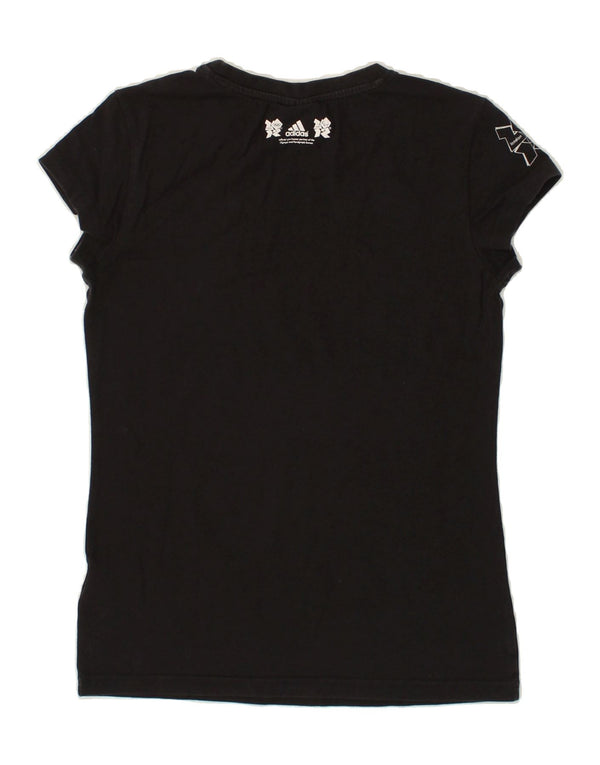 ADIDAS Womens Graphic T-Shirt Top UK 14 Medium Black Cotton