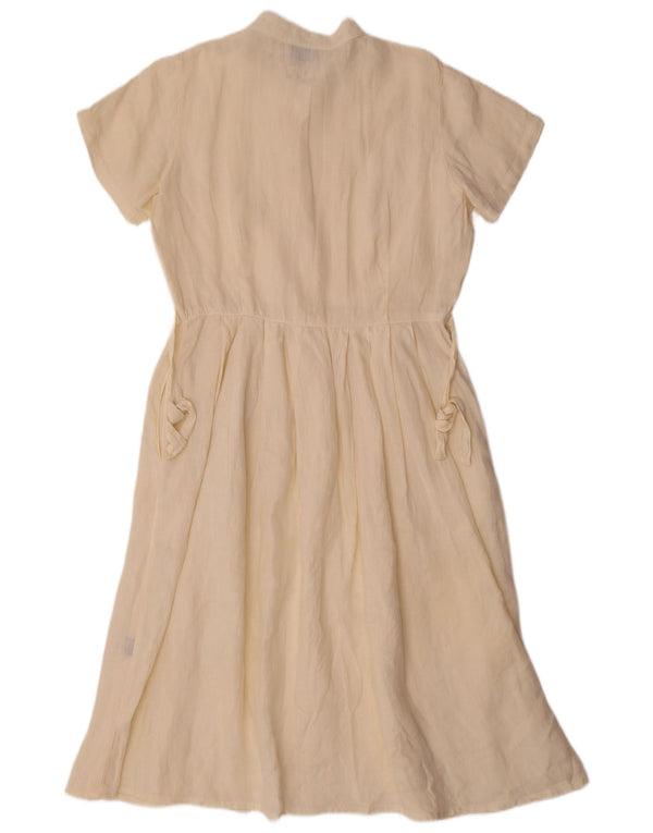 Vintage Womens Short Sleeves Shirt Dress UK 10 Small Off White Linen