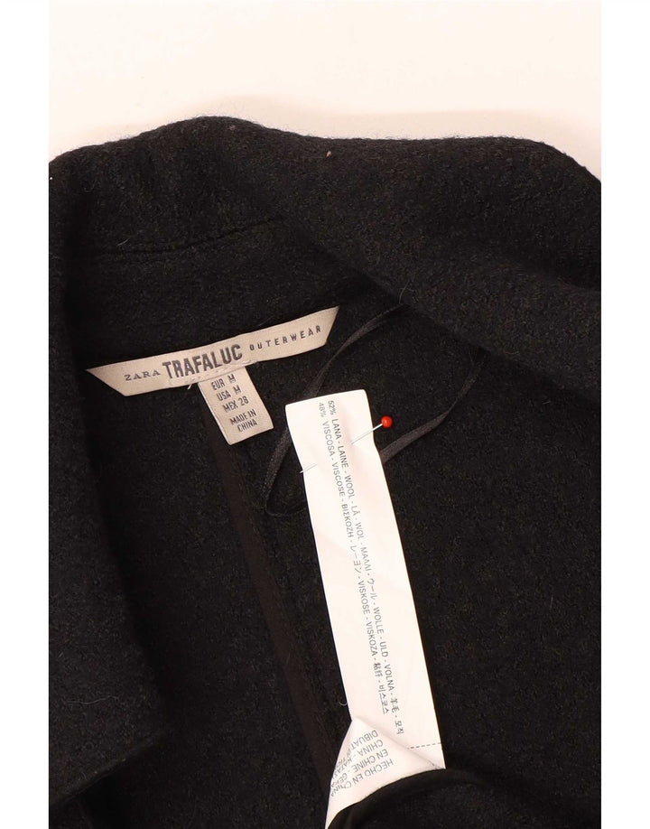 Zara Womens Trafaluc Sleeveless Open Overcoat UK 14 Medium Black Wool