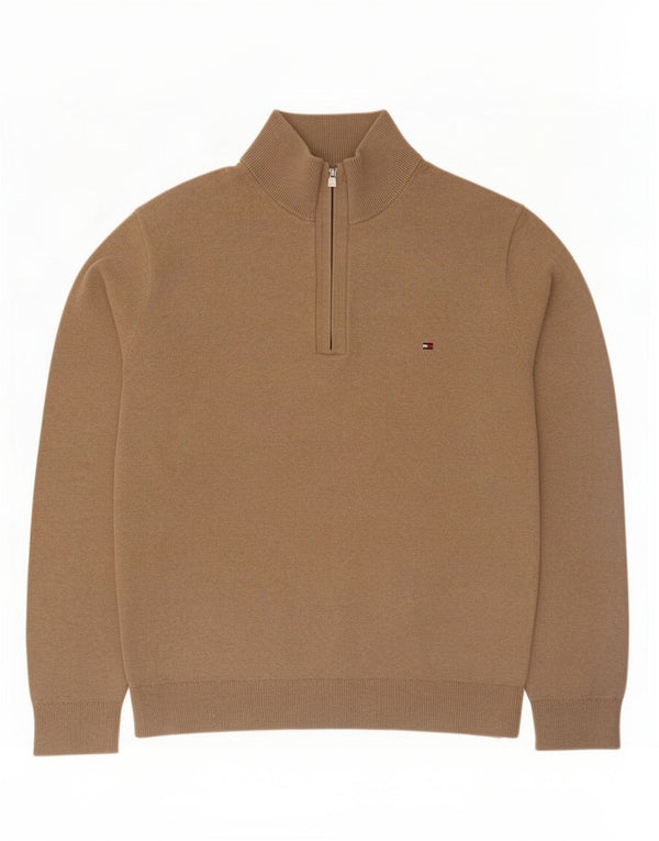 Tommy Hilfiger Mens Zip Neck Jumper Sweater 2XL Beige Cotton