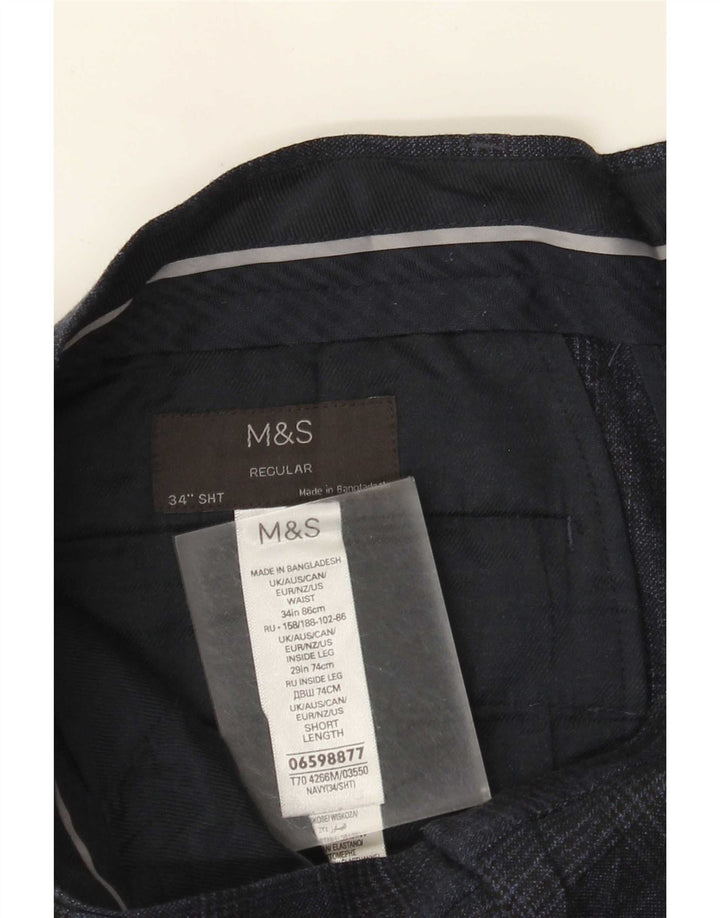 Marks & Spencer Mens Chino Trousers W34 L29 Navy Blue Houndstooth