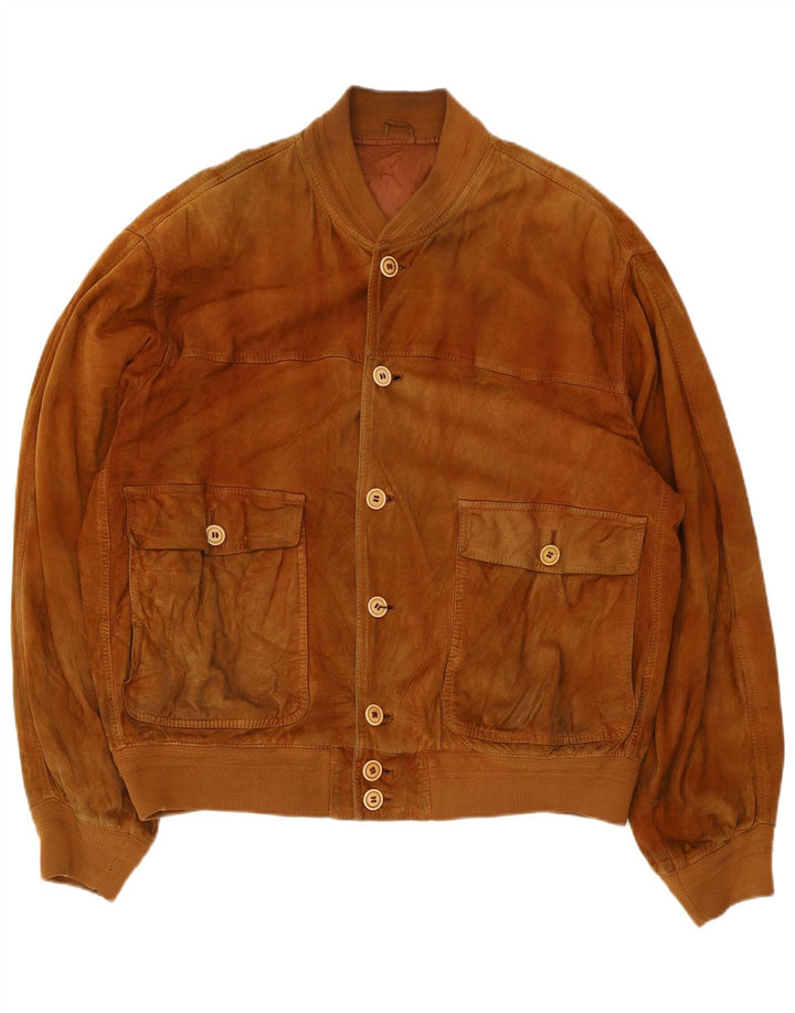 Forester Mens Suede Bomber Jacket UK 40 Large Beige Leather