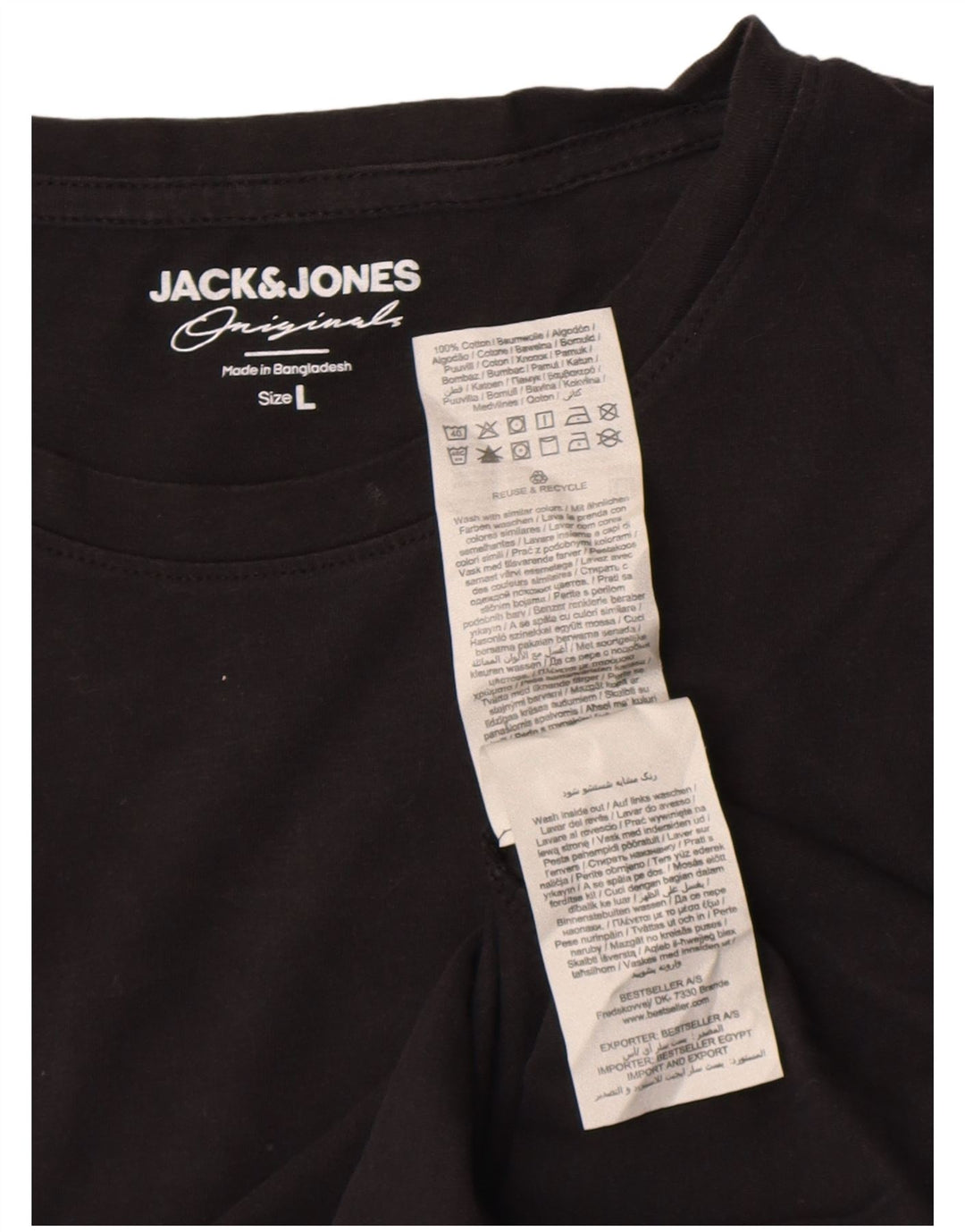 Jack & Jones Mens T-Shirt Top Large Black Cotton