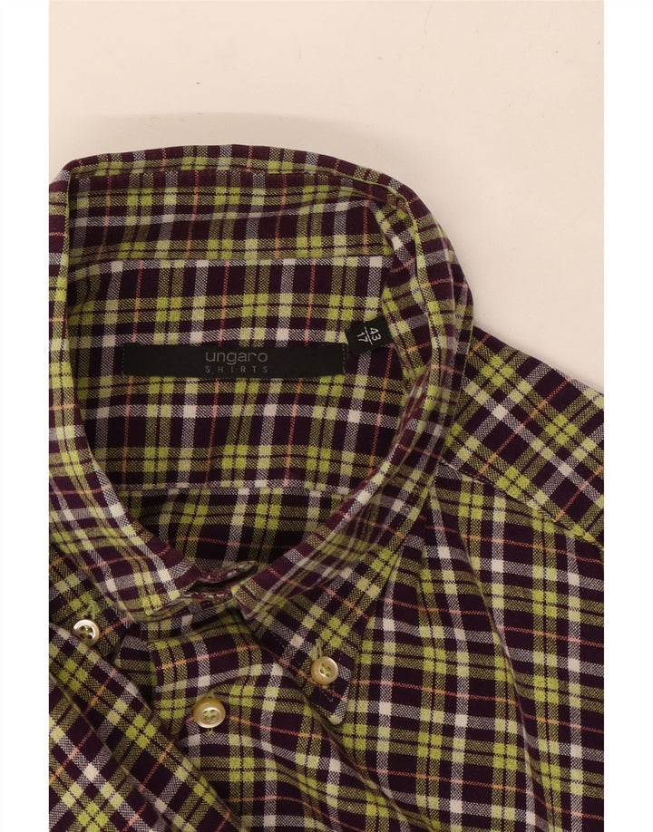 UNGARO Mens Shirt Size 43 17 XL Purple Check