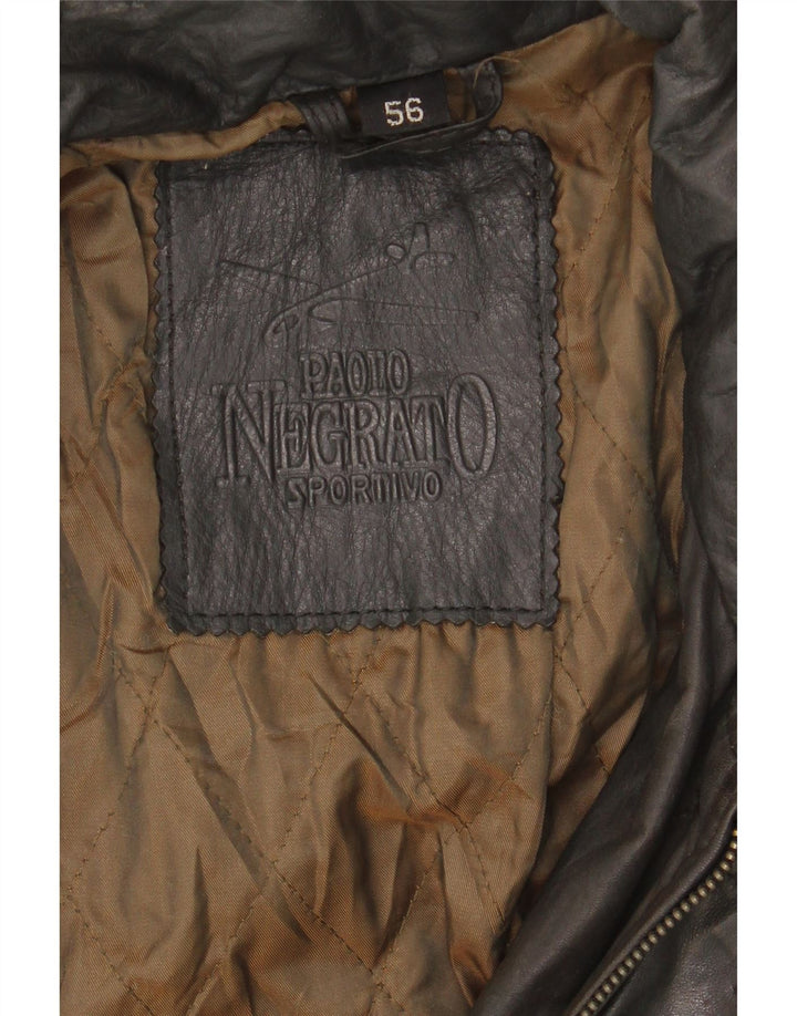 Paolo Negrato Mens Leather Windbreaker Coat IT 56 3XL Grey