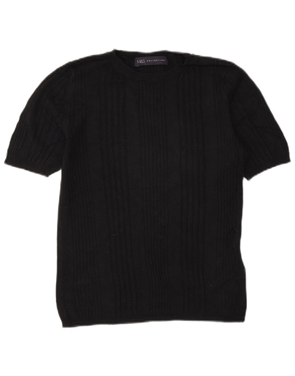 Marks & Spencer Womens Crop Boat Neck Jumper Sweater UK 8 Small Navy Blue