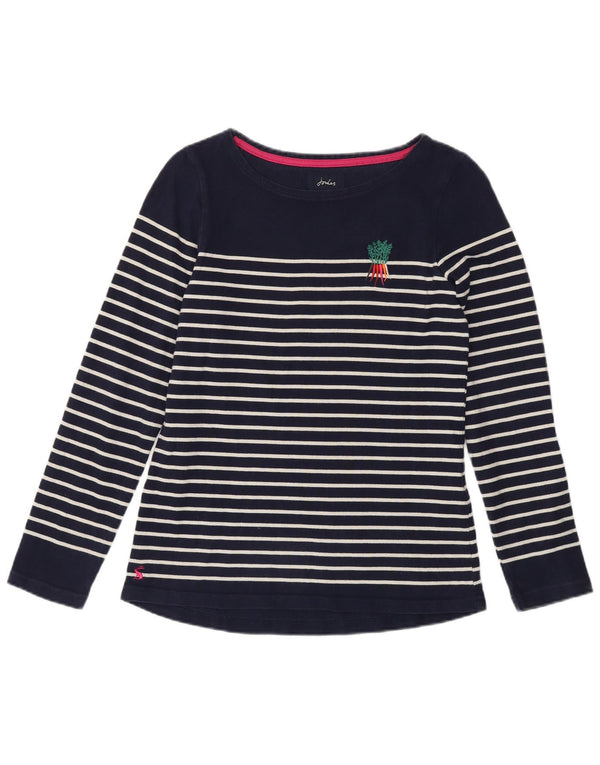 Joules Womens Top Long Sleeve UK 8 Small Navy Blue Striped Cotton