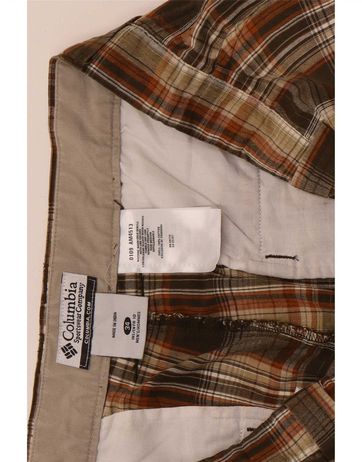 Columbia Mens Chino Shorts W34 Large Brown Check Cotton